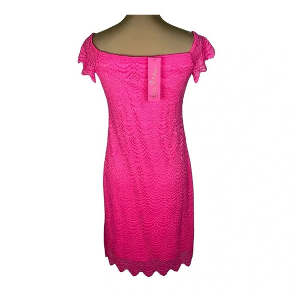 Lilly Pulitzer Jade Dress Pink Scalloped Shell Lace Dress Knee-length New Small - Picture 3 of 8